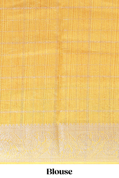 Orange checked dola silk saree with contrast zari border and blouse