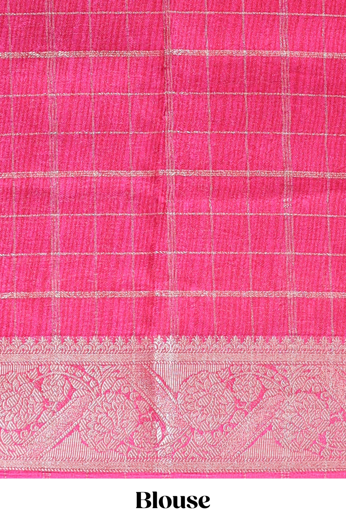 Green checked dola silk saree with contrast zari border and blouse