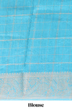 Yellow checked dola silk saree with contrast zari border and blouse
