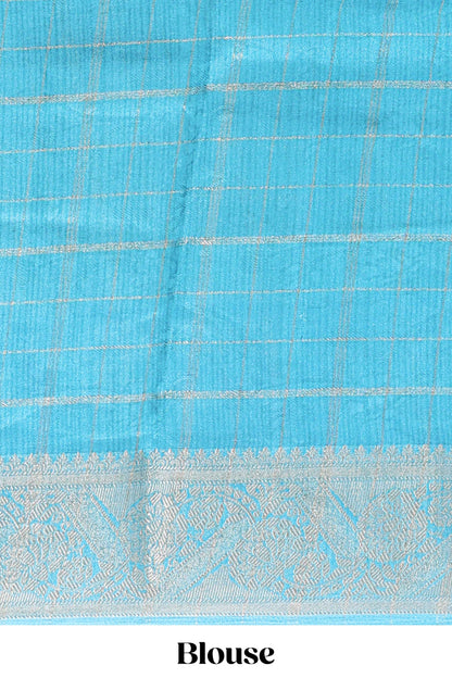 Yellow checked dola silk saree with contrast zari border and blouse