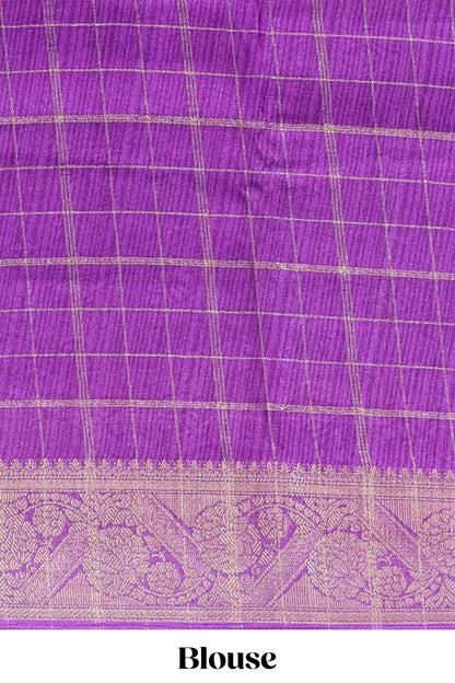 Blue checked dola silk saree with contrast zari border and blouse