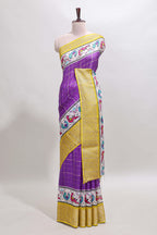 Violet checked dola silk saree with contrast zari border and blouse
