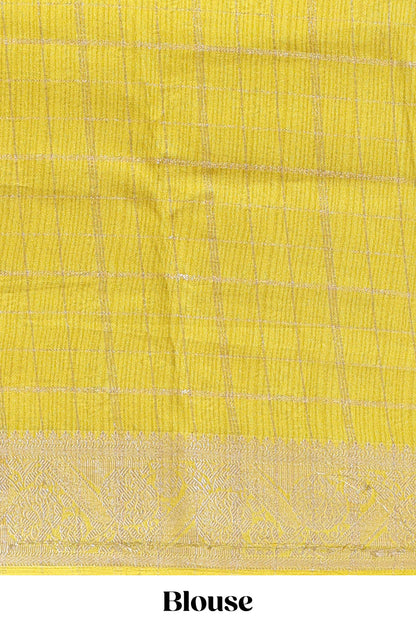 Violet checked dola silk saree with contrast zari border and blouse