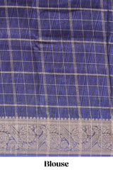 Pink checked dola silk saree with contrast zari border and blouse