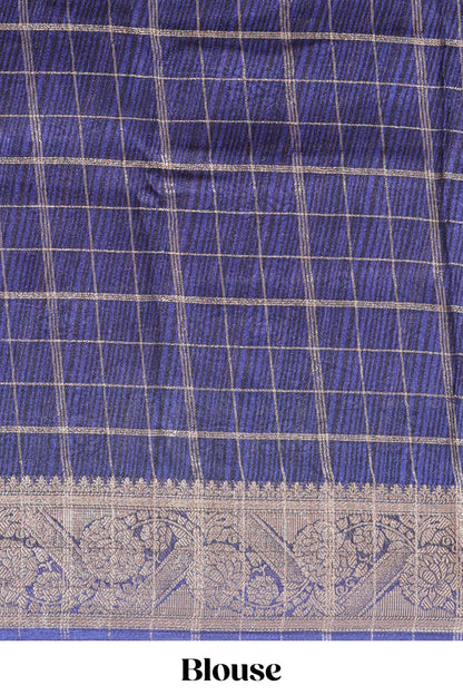 Pink checked dola silk saree with contrast zari border and blouse