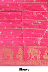 Pink striped floral vine dola silk saree with self zari border and matching blouse