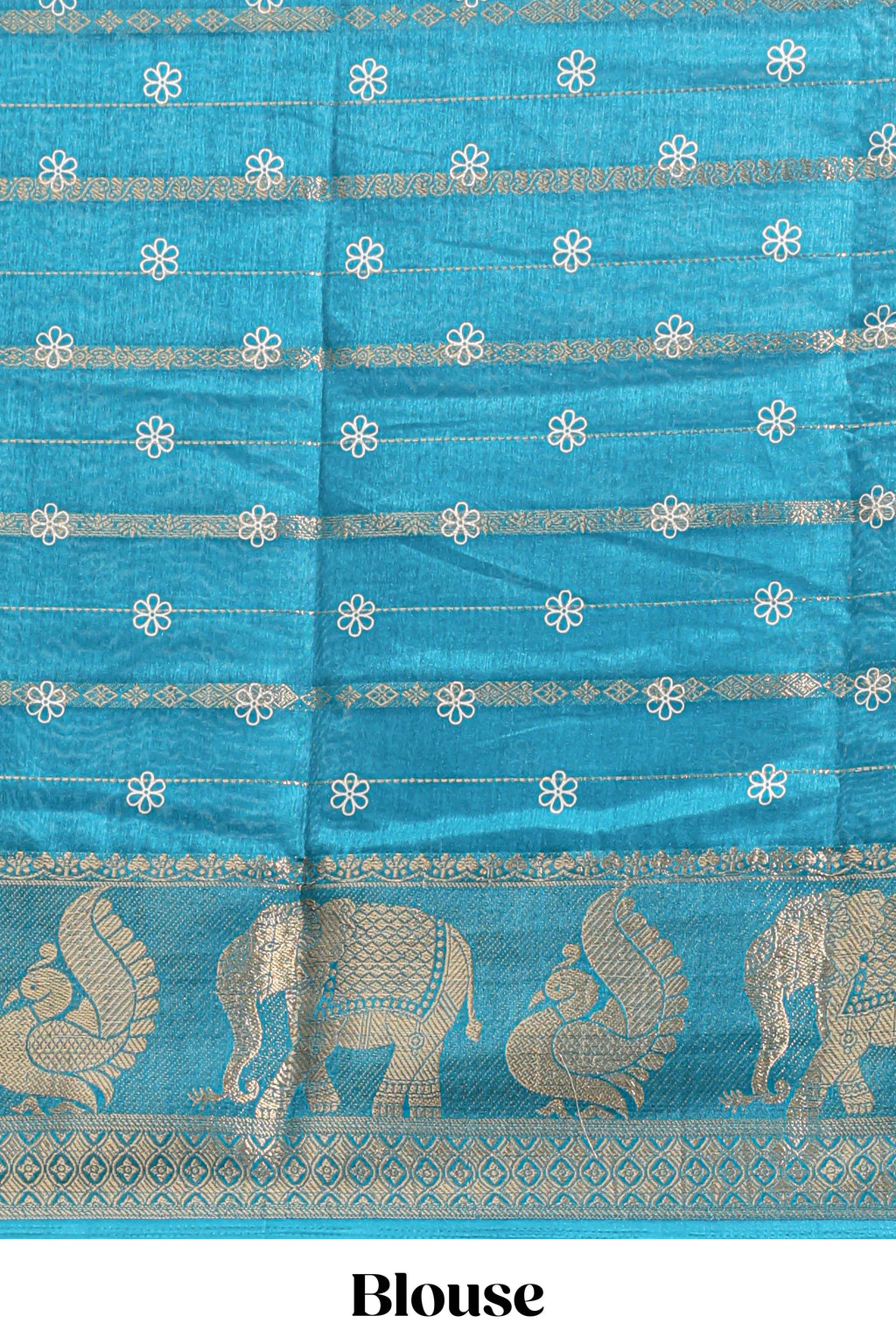 Midnight green striped floral vine dola silk saree with self zari border and matching blouse