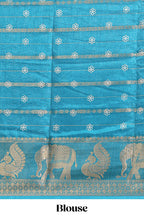 Midnight green striped floral vine dola silk saree with self zari border and matching blouse