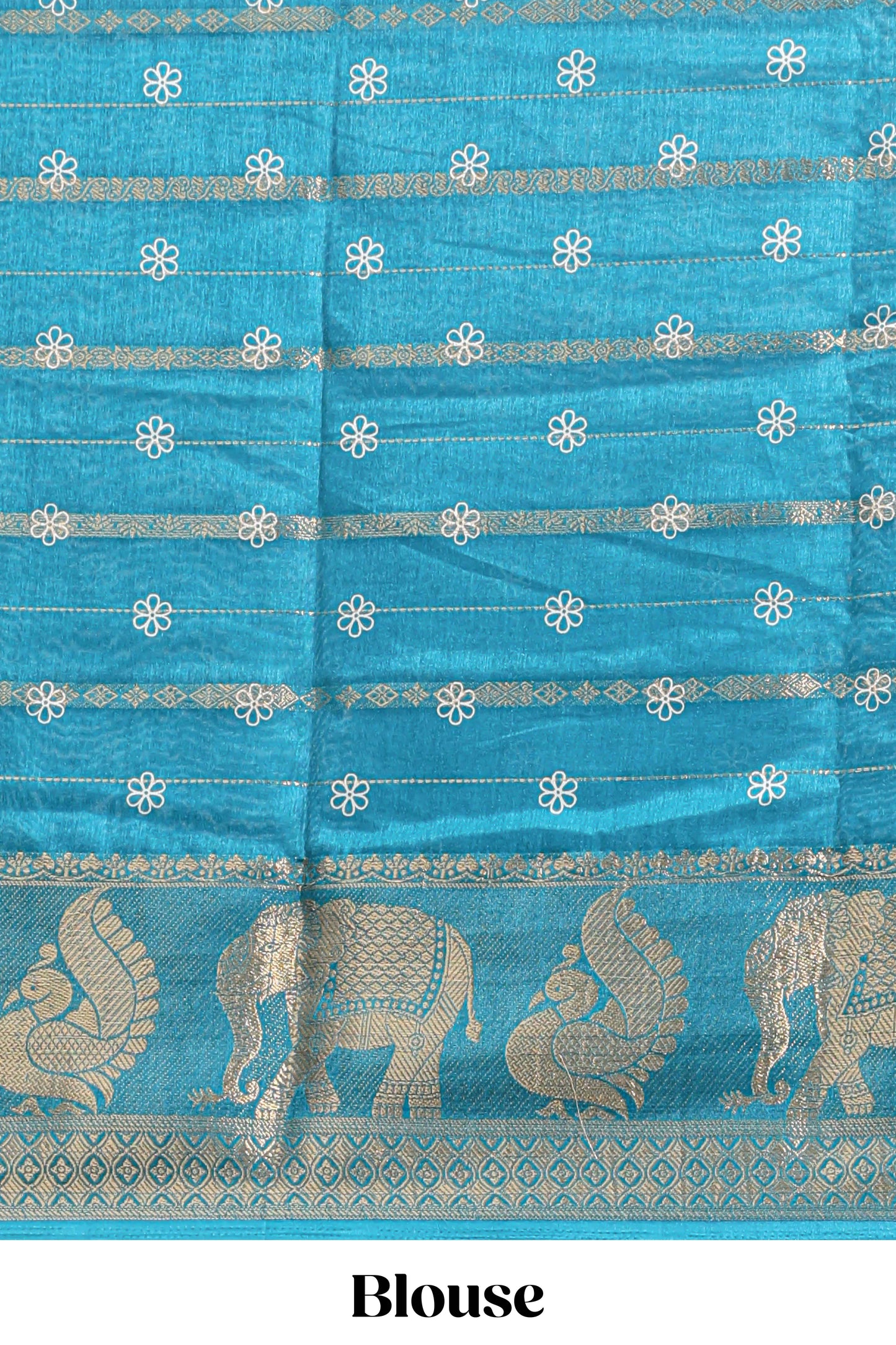 Midnight green striped floral vine dola silk saree with self zari border and matching blouse