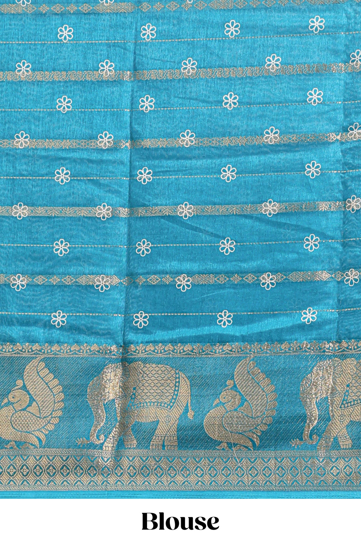 Midnight green striped floral vine dola silk saree with self zari border and matching blouse
