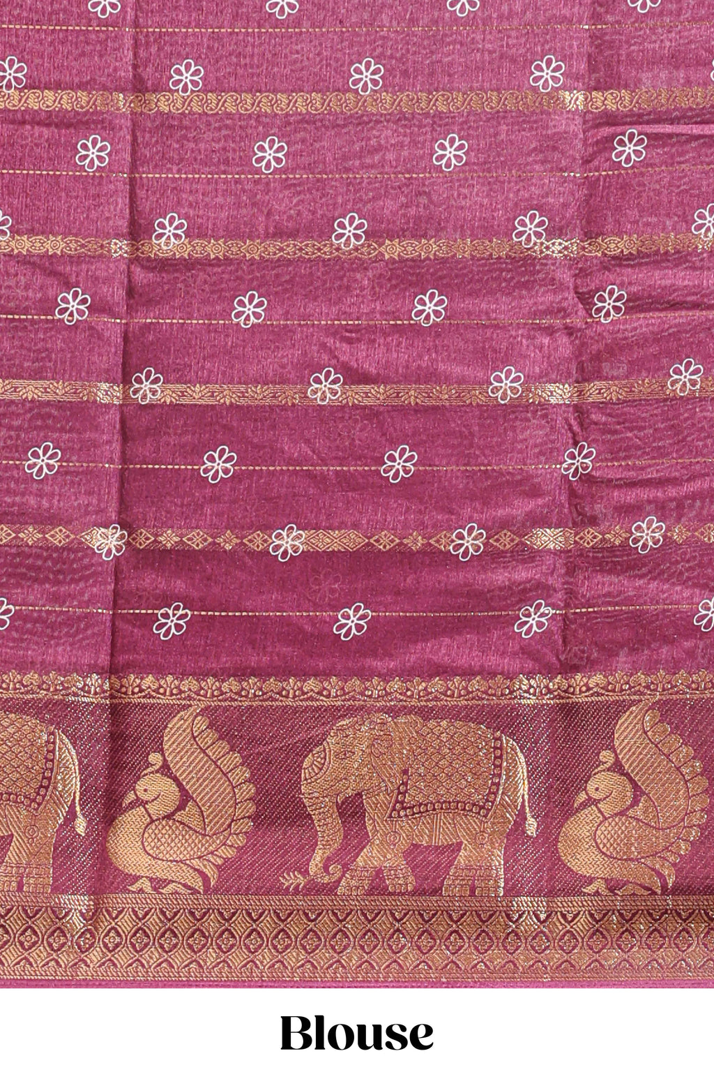 Maroon striped floral vine dola silk saree with self zari border and matching blouse