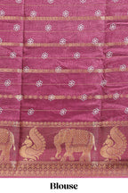 Maroon striped floral vine dola silk saree with self zari border and matching blouse