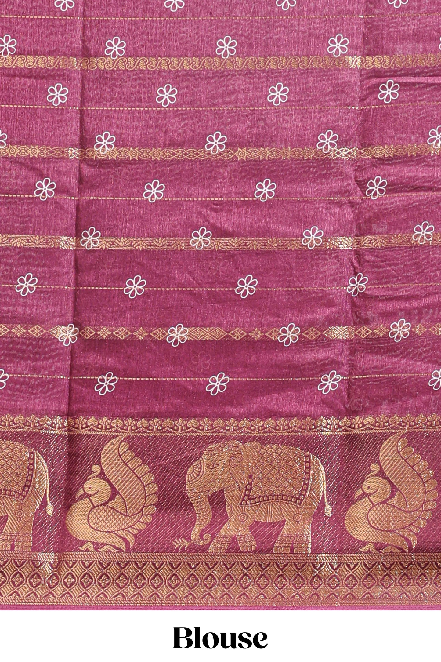 Maroon striped floral vine dola silk saree with self zari border and matching blouse
