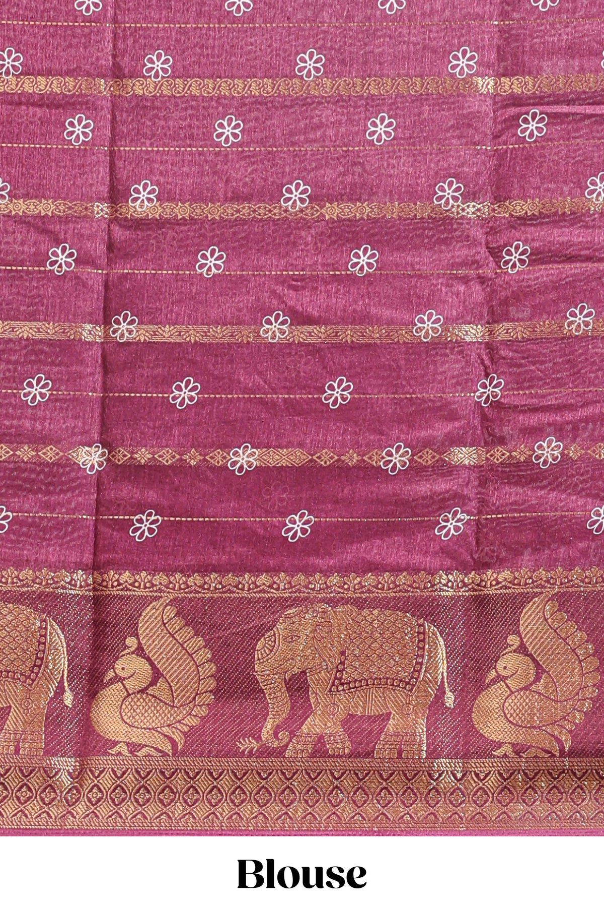 Maroon striped floral vine dola silk saree with self zari border and matching blouse