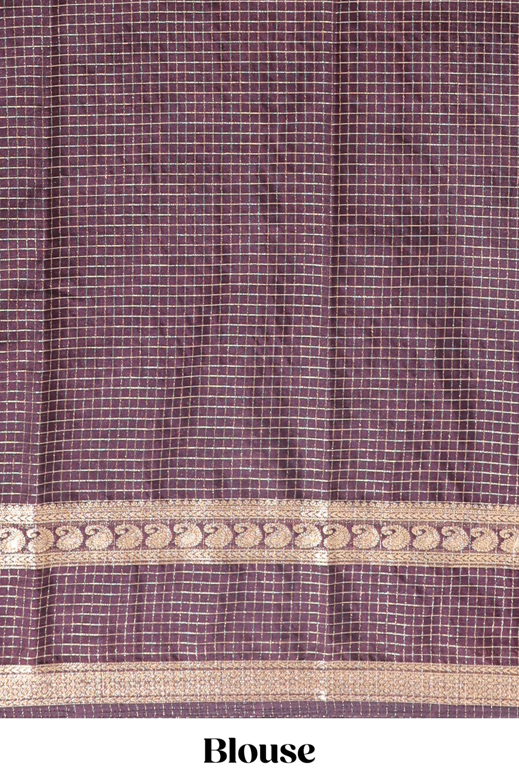 Brown checked dola silk saree with self zari border and matching striped pallu