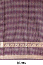 Brown checked dola silk saree with self zari border and matching striped pallu