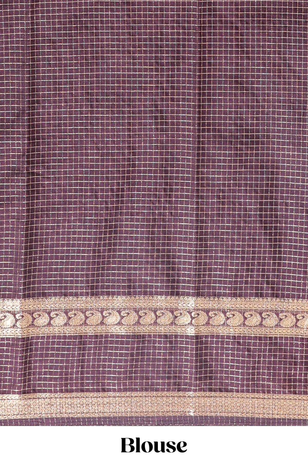 Brown checked dola silk saree with self zari border and matching striped pallu