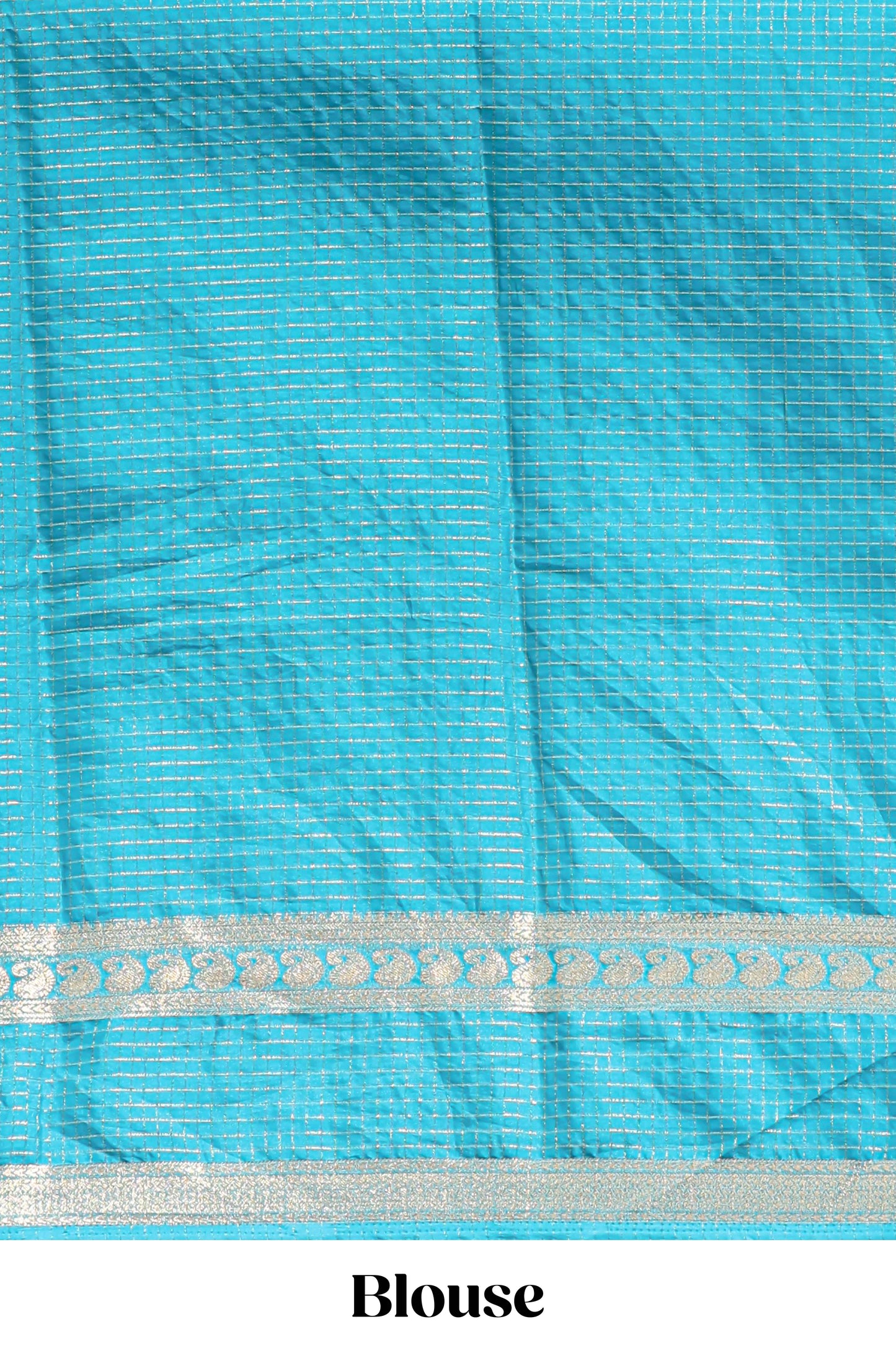 Blue checked dola silk saree with self zari border and matching striped pallu