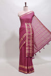 Magenta checked dola silk saree with self zari border and matching striped pallu