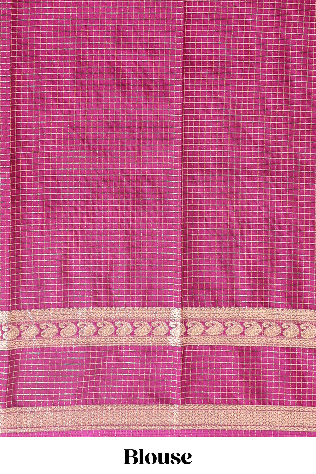 Magenta checked dola silk saree with self zari border and matching striped pallu
