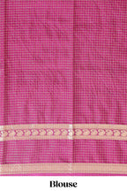 Magenta checked dola silk saree with self zari border and matching striped pallu