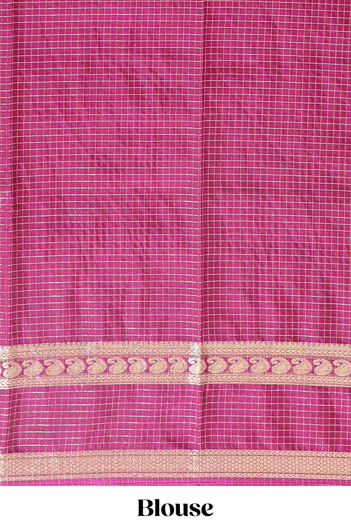 Magenta checked dola silk saree with self zari border and matching striped pallu