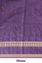 Violet checked dola silk saree with self zari border and matching striped pallu