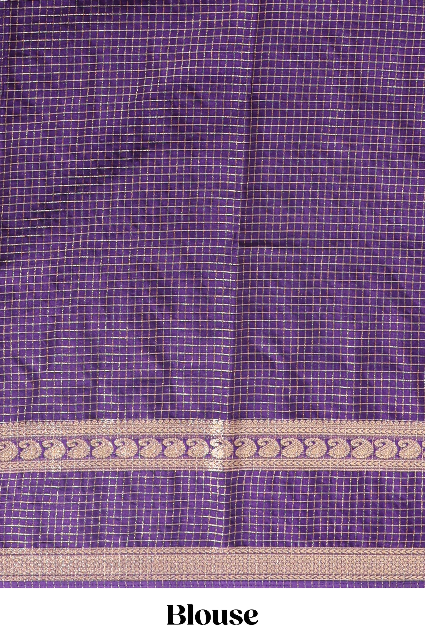 Violet checked dola silk saree with self zari border and matching striped pallu