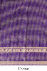 Violet checked dola silk saree with self zari border and matching striped pallu
