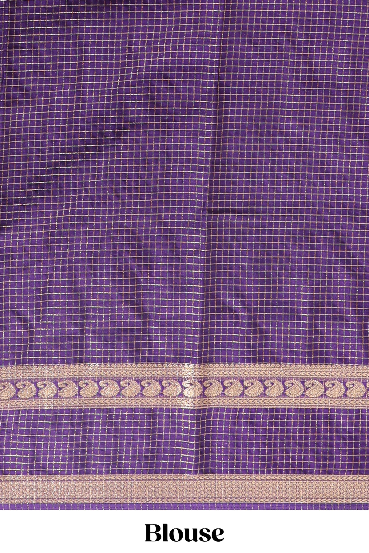 Violet checked dola silk saree with self zari border and matching striped pallu
