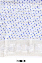 Blue striped dola silk saree with contrast zari border and kalamkari style pallu