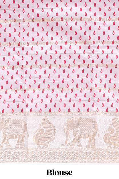 Pink striped dola silk saree with contrast zari border and kalamkari style pallu