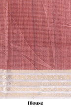 Plum red geometric design dola silk saree with  contrast zari border and matching blouse