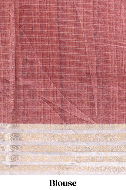 Plum red geometric design dola silk saree with  contrast zari border and matching blouse