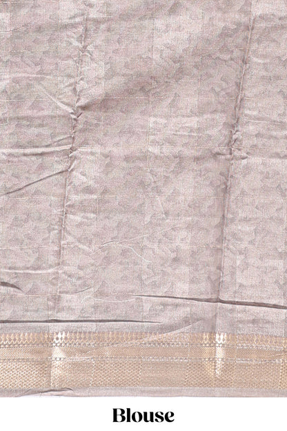 Brown floral design dola silk saree with sellf zari border and matching blouse