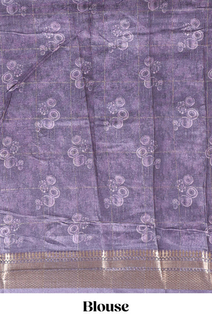 Lavender floral design dola silk saree with sellf zari border and matching blouse