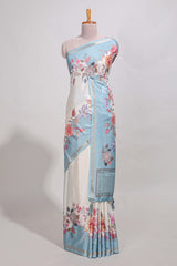 Plaindola silk saree with floral printed border and plain contrast blouse
