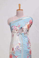 Plaindola silk saree with floral printed border and plain contrast blouse