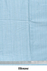 Plaindola silk saree with floral printed border and plain contrast blouse