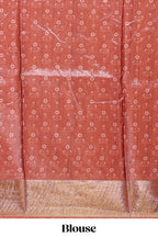Brown dola silk saree with contrast coper gold zari border and contrast blouse