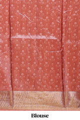 Brown dola silk saree with contrast coper gold zari border and contrast blouse