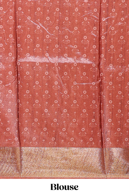 Brown dola silk saree with contrast coper gold zari border and contrast blouse