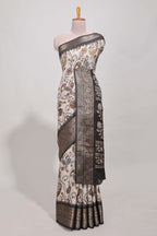 Dola silk saree all over  crepe floral printed  design with copper zari border and pallu