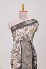 Dola silk saree all overcrepe floral printeddesign with copper zari border and pallu