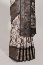 Dola silk saree all over  crepe floral printed  design with copper zari border and pallu