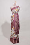 Dola silk saree all overcrepe floral printeddesign with copper zari border and pallu