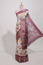 Dola silk saree all over  crepe floral printed  design with copper zari border and pallu