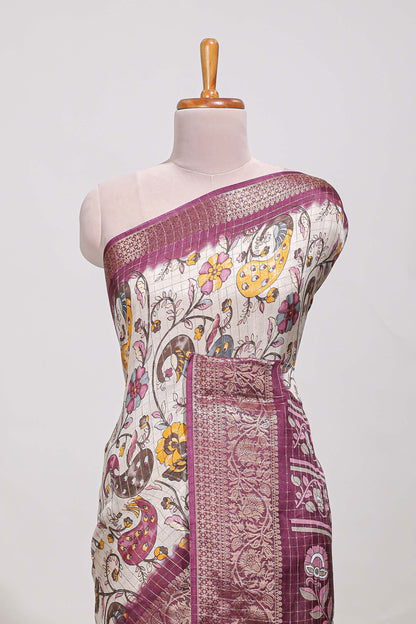 Dola silk saree all over  crepe floral printed  design with copper zari border and pallu