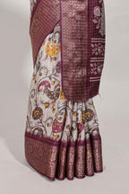 Dola silk saree all over  crepe floral printed  design with copper zari border and pallu