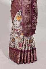 Dola silk saree all overcrepe floral printeddesign with copper zari border and pallu